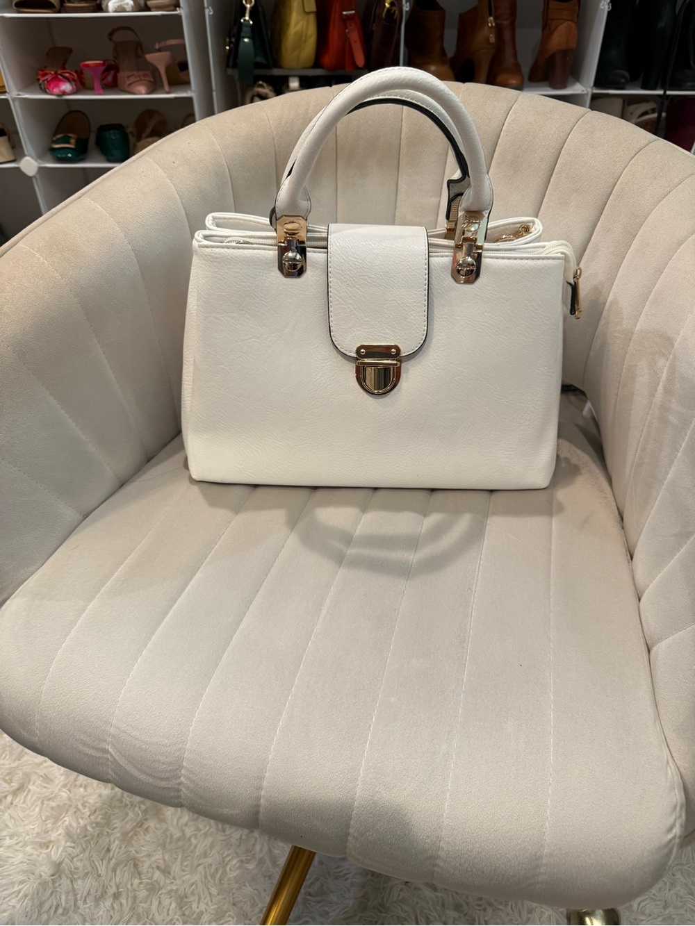 Classic Structured White Top-Handle Satchel